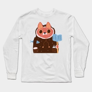 Red-haired Cat in a jacket with a shovel under the snow Long Sleeve T-Shirt